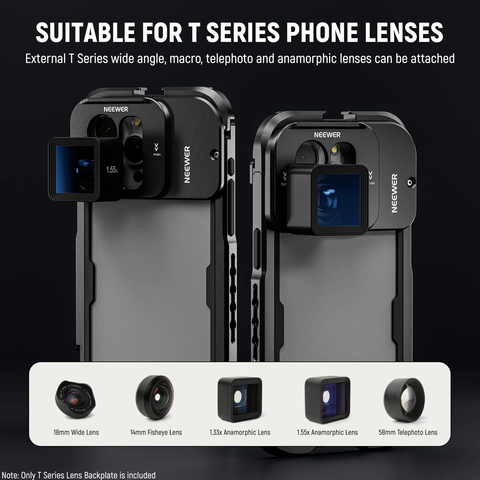 NEEWER Tylna płytka obiektywu serii T do iPhone'a 15 Pro i iPhone'a 15 Pro Max (PA023 i PA024), adapter do szybkiego montażu obiektywu do telefonu kompatybilny z mobilnymi obiektywami Moment T, PA034