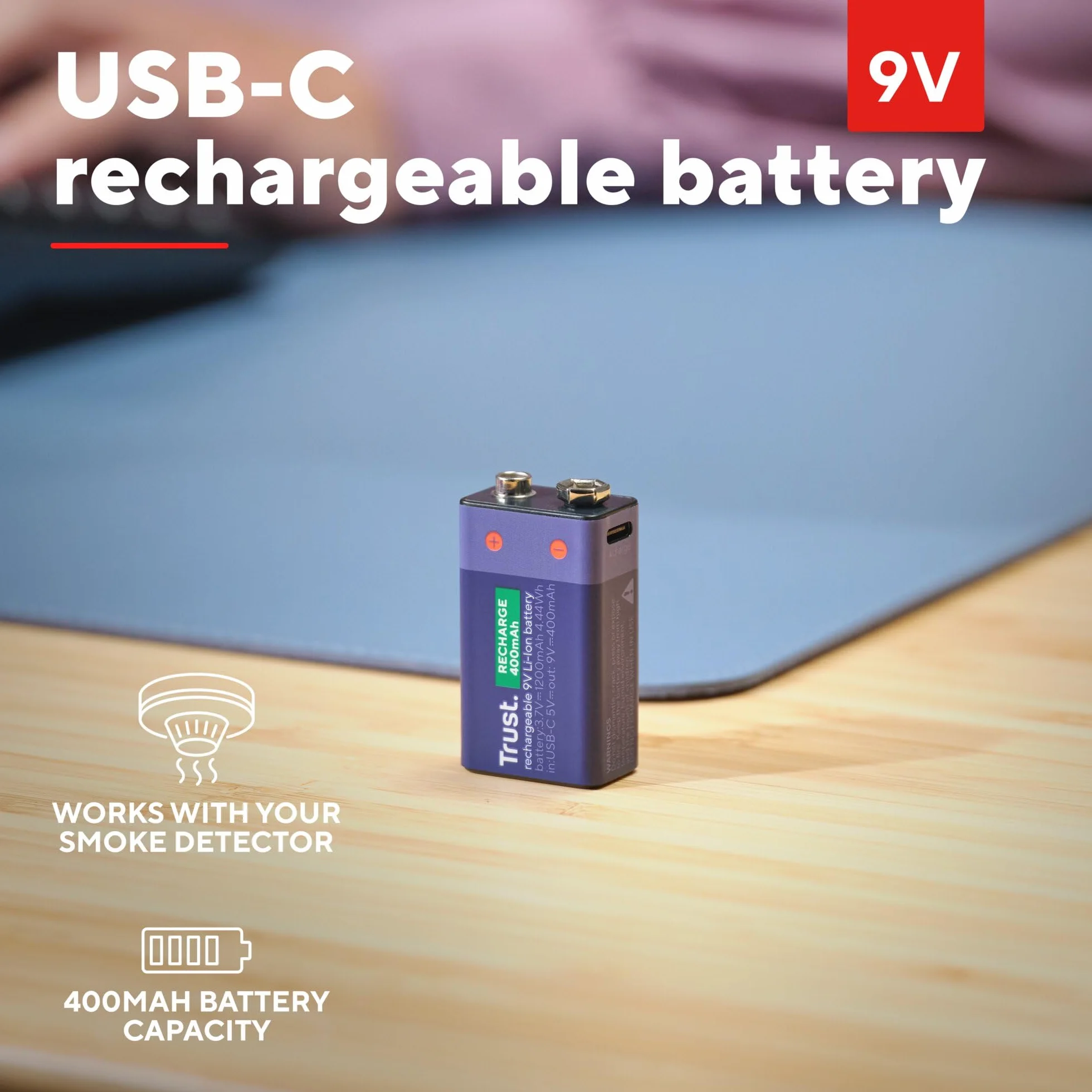 Trust bateria 9 V USB-C 4,44 Wh do czujnika dymu