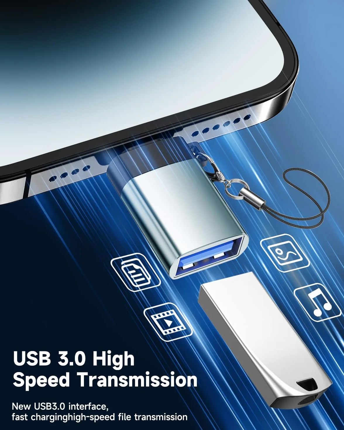 Adapter Lightning do USB OTG męski żeński szybki transfer danych iPhone 14/13/12/11/X/8/7 iPad 2 sztuk