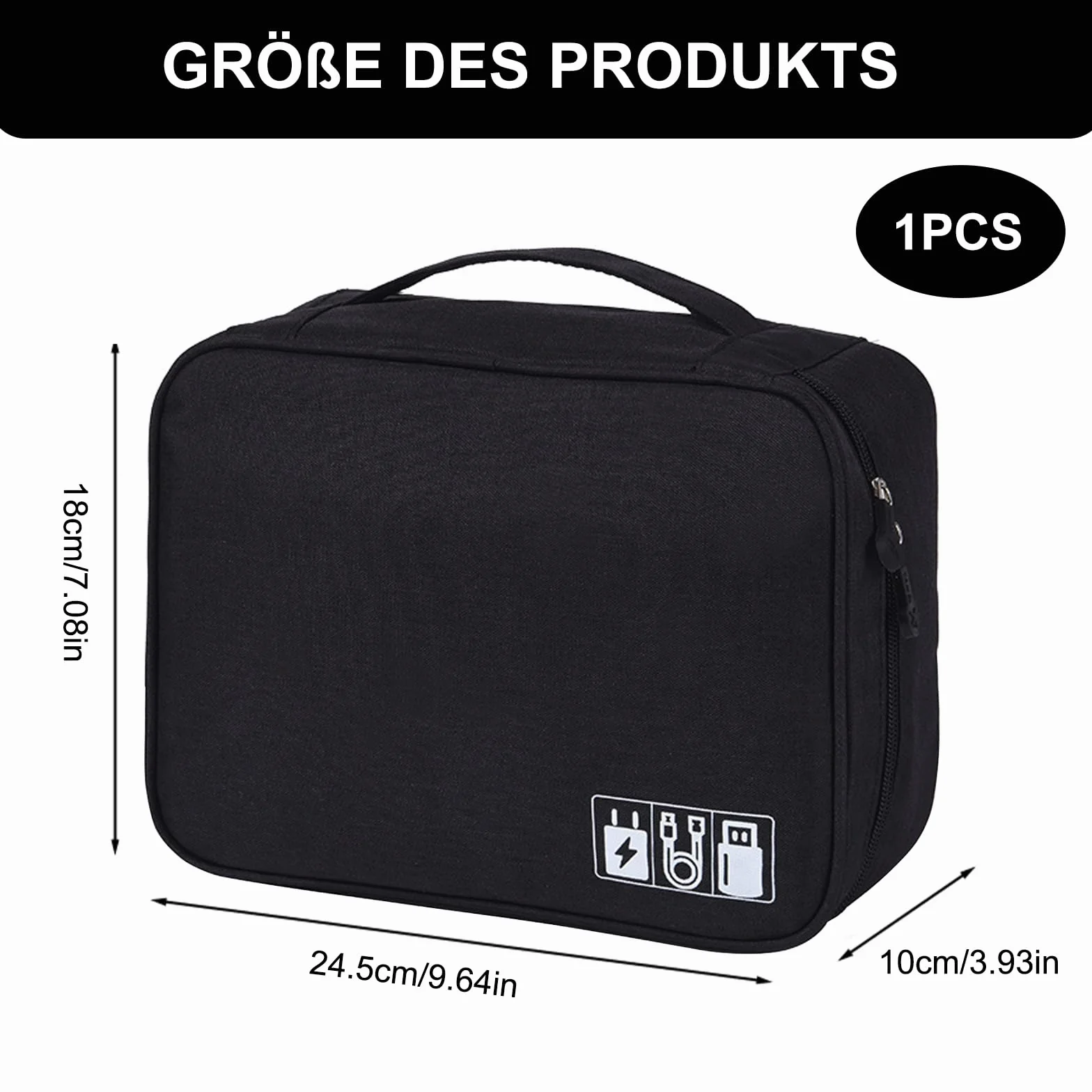 Organizer na kable, torba podróżna, duża pojemność, wodoszczelny organizer na akcesoria elektroniczne, wielofunkcyjna torba na kable, ładowarkę, telefon komórkowy, dyski twarde, powerbank (czarny)
