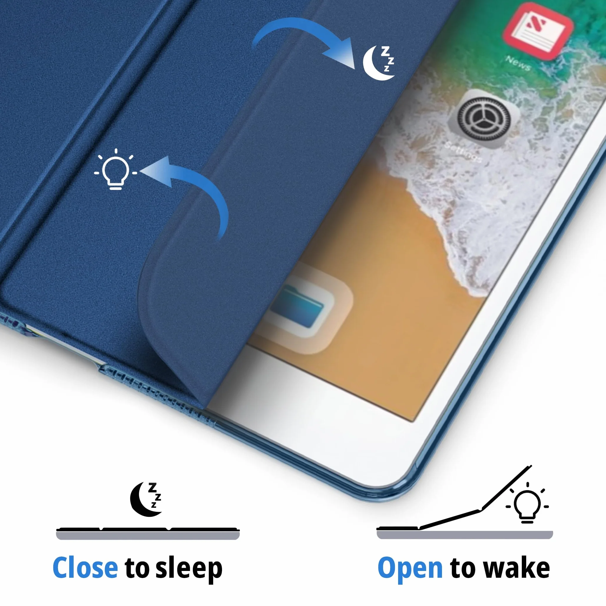 EasyAcc Etui kompatybilne z iPadem 9. generacji 8/7. generacji, ultra cienki futerał Smart Cover PU ochraniacz z iPadem 10.2 2021 2020 2019, granatowy