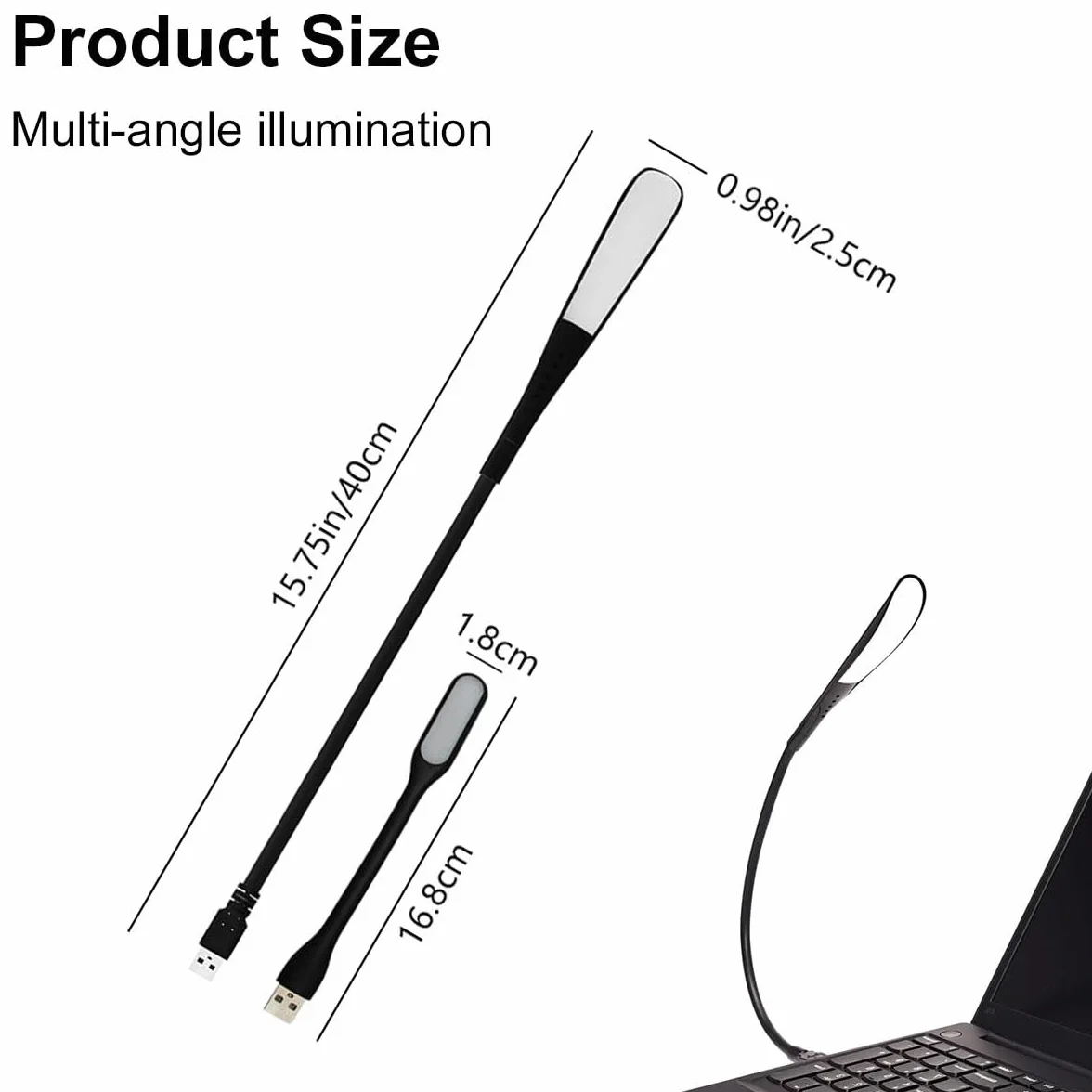 Lampa USB, możliwość ściemniania, lampa USB, lampka do czytania USB, 3-stopniowa regulacja jasności, lampka nocna LED, mini USB do laptopa, 14 diod LED, lampa typu łabędzia szyja, przełącznik