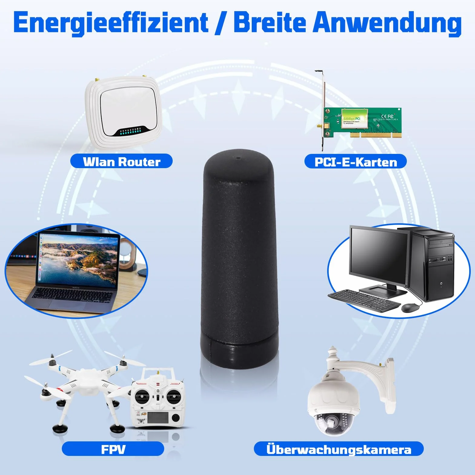 Eightwood Antena WiFi 2,4 GHz SMA męska kompatybilna z kamerą WiFi DVR