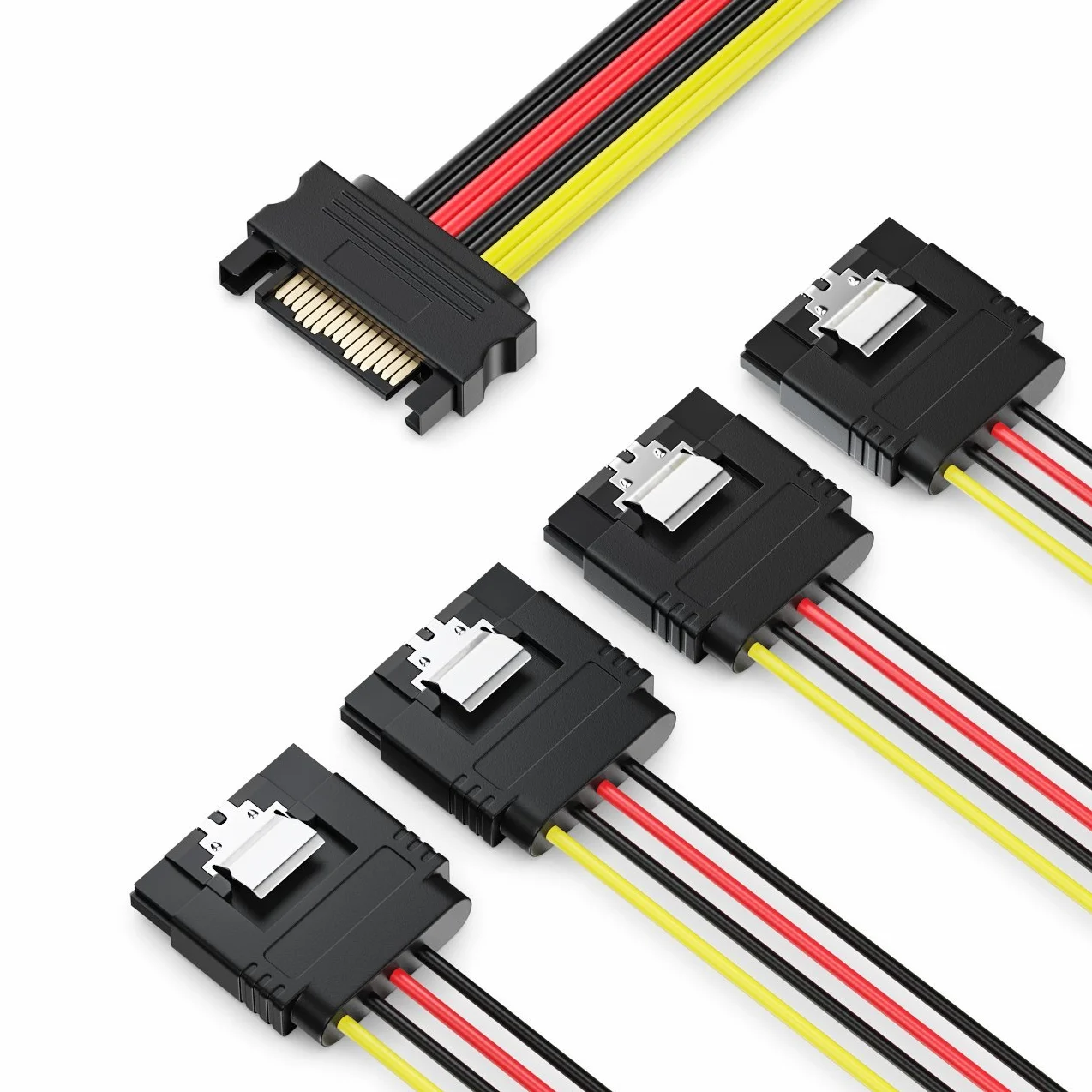 deleyCON 0,15m Adapter Zasilania S‑ATA Y - 1x Gniazdo SATA na 4x Wtyki - do Wewnętrznych Dysków HDD/SSD - Umożliwia Zasilanie do 4 Urządzeń