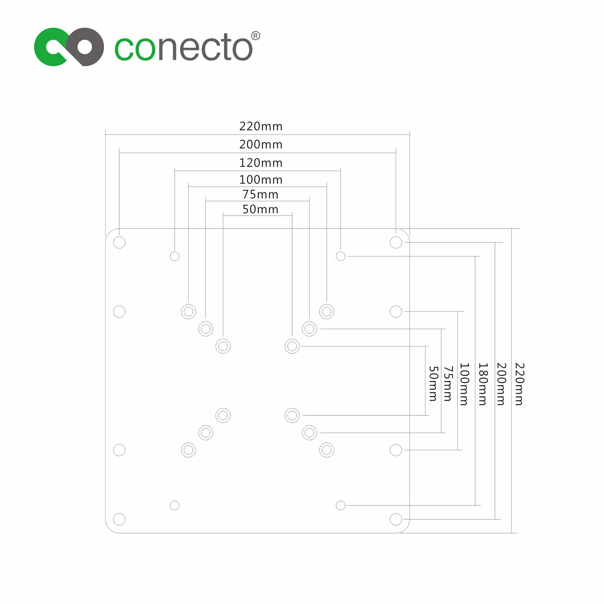 conecto CC50305 uniwersalny adapter VESA VESA 50x50 do 200x200, 1-częściowy, czarny