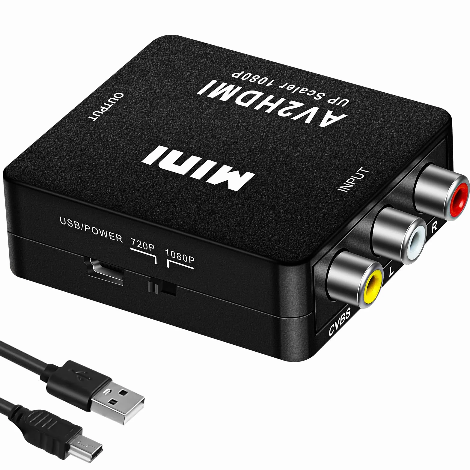 AXFEE Konwerter RCA na HDMI, konwerter AV na HDMI, 1080P Mini RCA Composite CVBS Video Audio Converter Adapter, obsługa PAL/NTSC dla TV/PC/ PS3/ STB/Xbox VHS/VCR/Blue-Ray odtwarzaczy DVD
