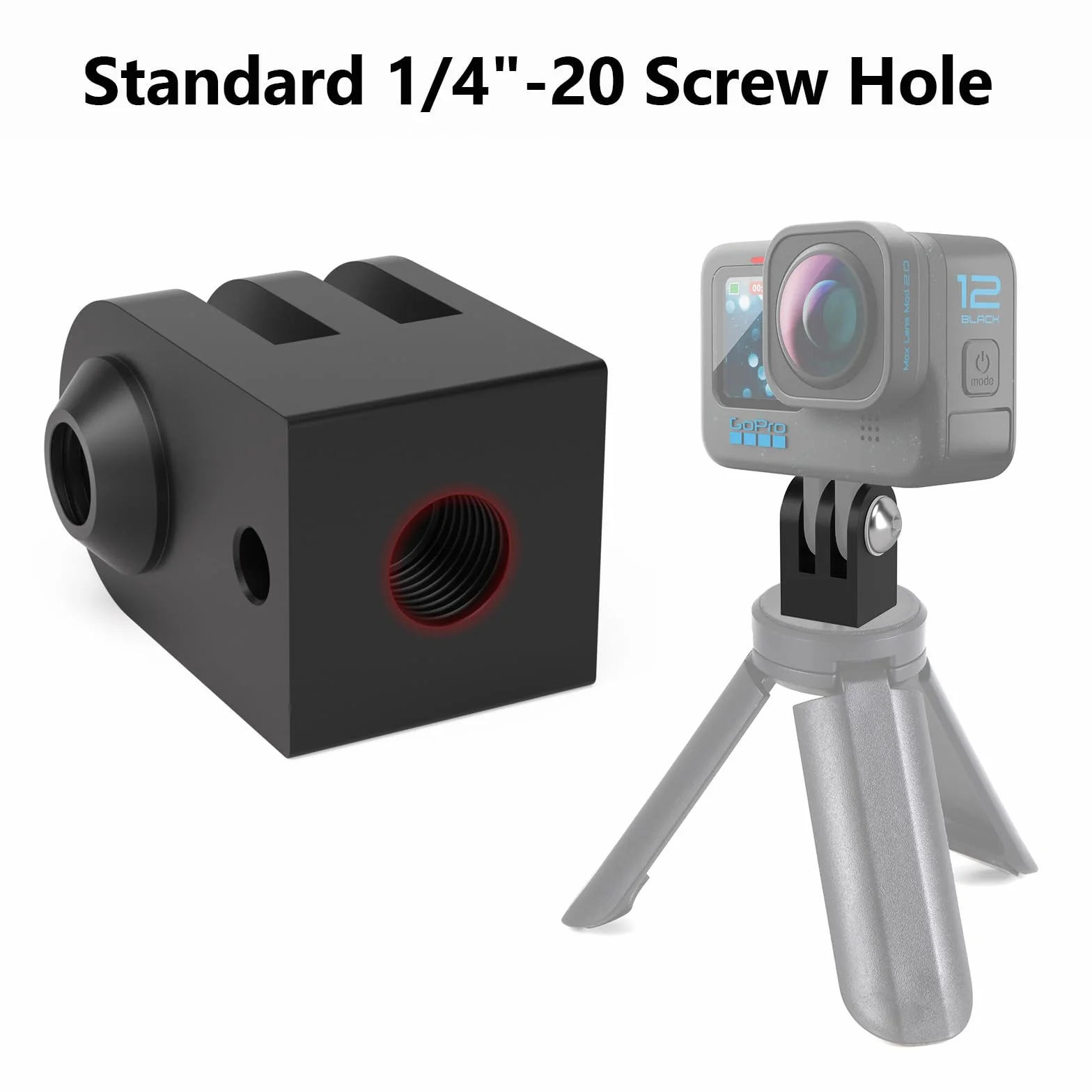 HSU Aluminiowy adapter do montażu na statywie do GoPro, 2-pak adapterów do kamery Hero 13/12/11/10/9/8/7/6/5/4/3 (czarny)