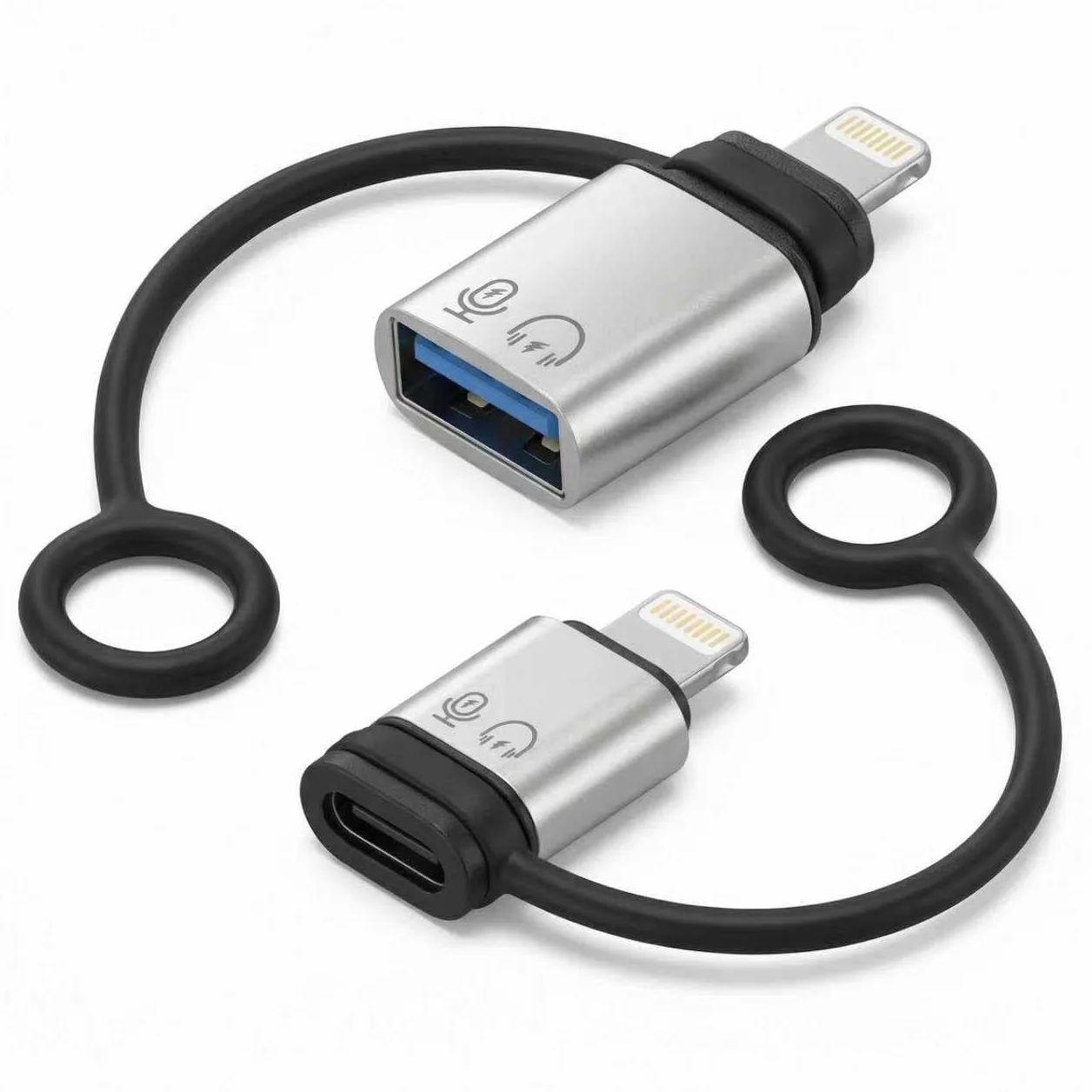 2-pak Lightning OTG adapter srebrny, Lightning na USB A/C żeński konwerter, kompatybilny z iPhone/iPad, obsługuje pamięć flash USB, klawiaturę, mysz, ładowanie i słuchawki, przenośny Plug and