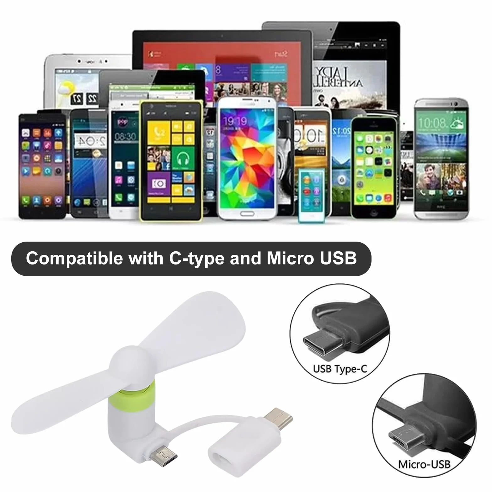 Mini wentylator do telefonu 5 szt. USB 2 w 1 przenośny