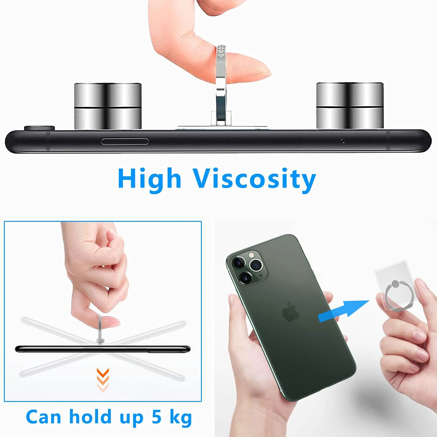 VOVIGGOL Uchwyt pierścieniowy na telefon komórkowy 5 szt. obrót 360° przezroczysty