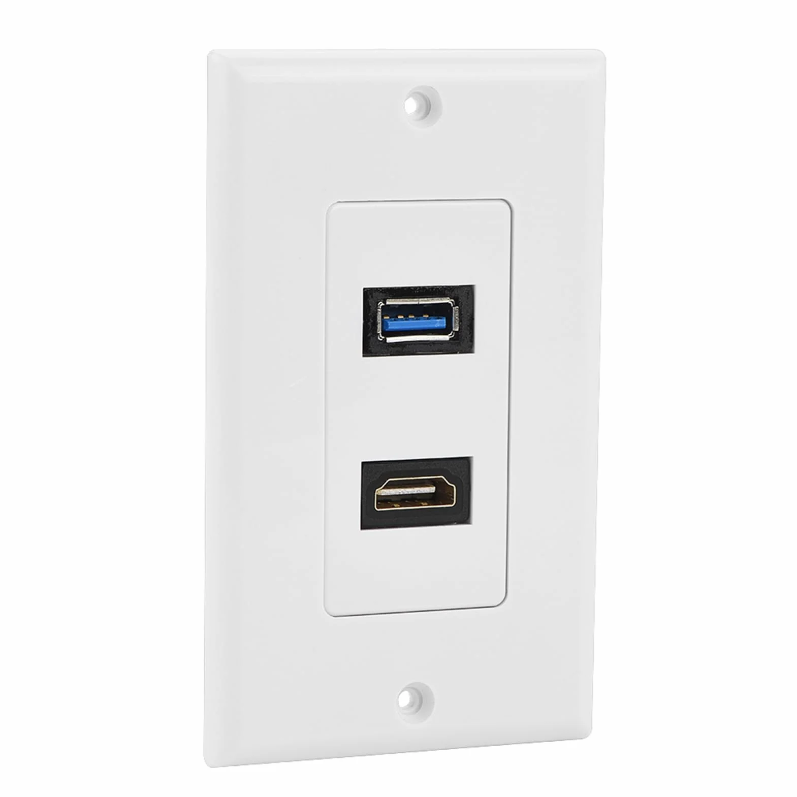 Haofy 2 porty HDMI, USB 3.0, gniazdo ścienne, płyta USB, ładowarka elektryczna, złącze kompozytowe audio, złącze wideo, złącze płyty ściennej, 2 w 1, wyjście, przedłużacz, biały