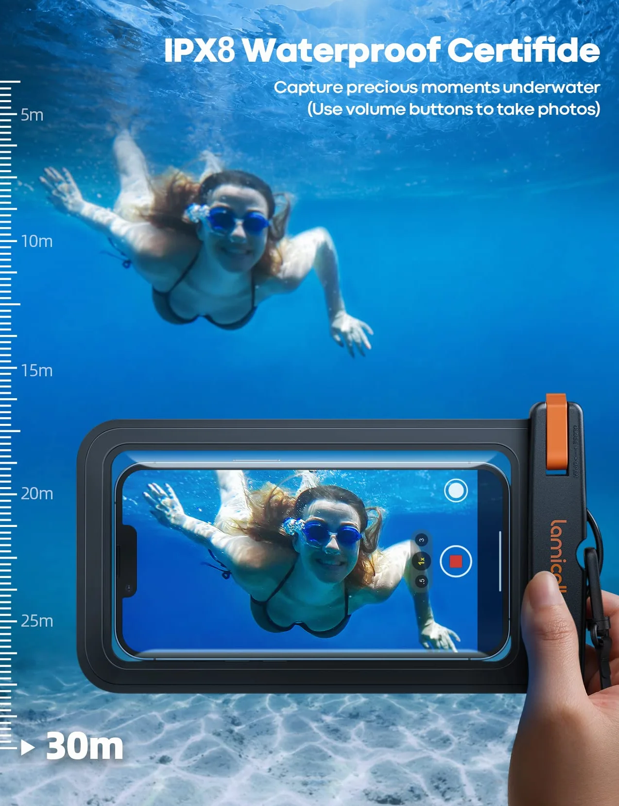 Lamicall Wodoszczelne etui na telefon komórkowy IPX8 do iPhone 17 16 15 14 13 12 Pro Max 7"