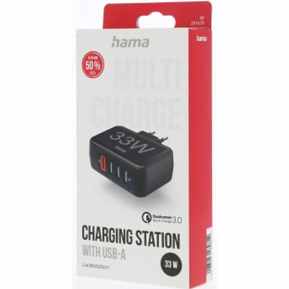 Hama ładowarka sieciowa 33W 4 gniazda USB A Quick Charge czarna