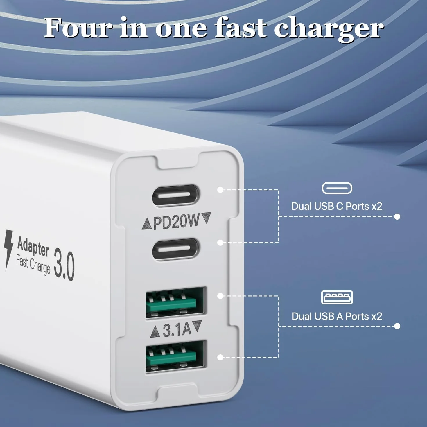 Ładowarka USB C 40W 4-portowa stacja-ładowania z USBC i USBA szybkiego ładowania PD+QC kompatybilna z iPhone 16/15/14/13/12/Pro Max/XS/XR