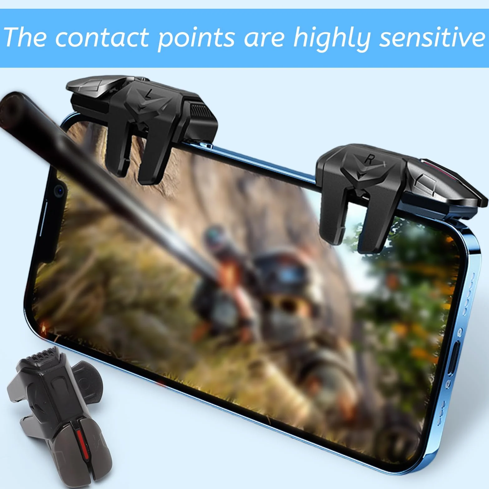 Mobilny kontroler do telefonu komórkowego, 4 wyzwalacze L1R1, L2R2, mobilne wyzwalacze do gier i joystick gadżety gamingowe do PUBG COD, kompatybilny ze smartfonami z systemem Android i iOS, gamepad z