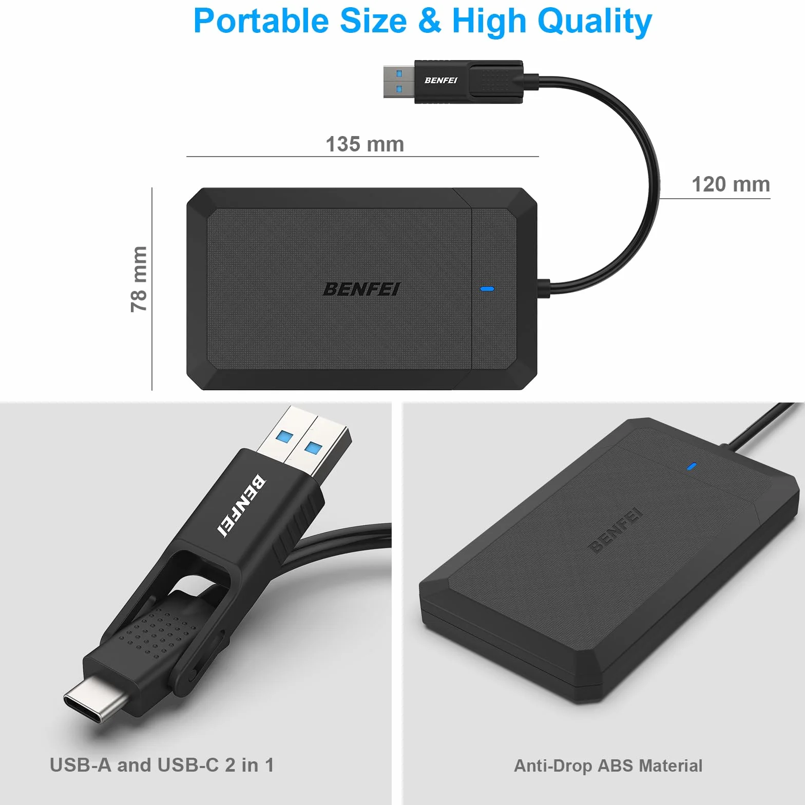 BENFEI 2,5-calowa obudowa SATA na USB Beznarzędziowa obudowa zewnętrznego dysku twardego, kompatybilna z USB C/A na Sata dla 2,5-calowych dysków SSD (zoptymalizowano dyski SSD, obsługuje UASP SATA III