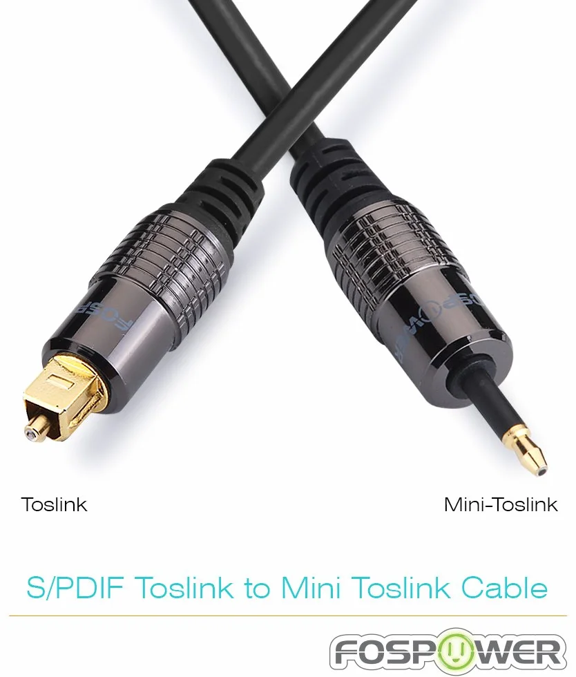 FosPower 0,9 m pozłacany kabel audio Toslink do Mini Toslink Digital Optical S/PDIF z metalowymi złączami i osłoną PCW z odciążającą