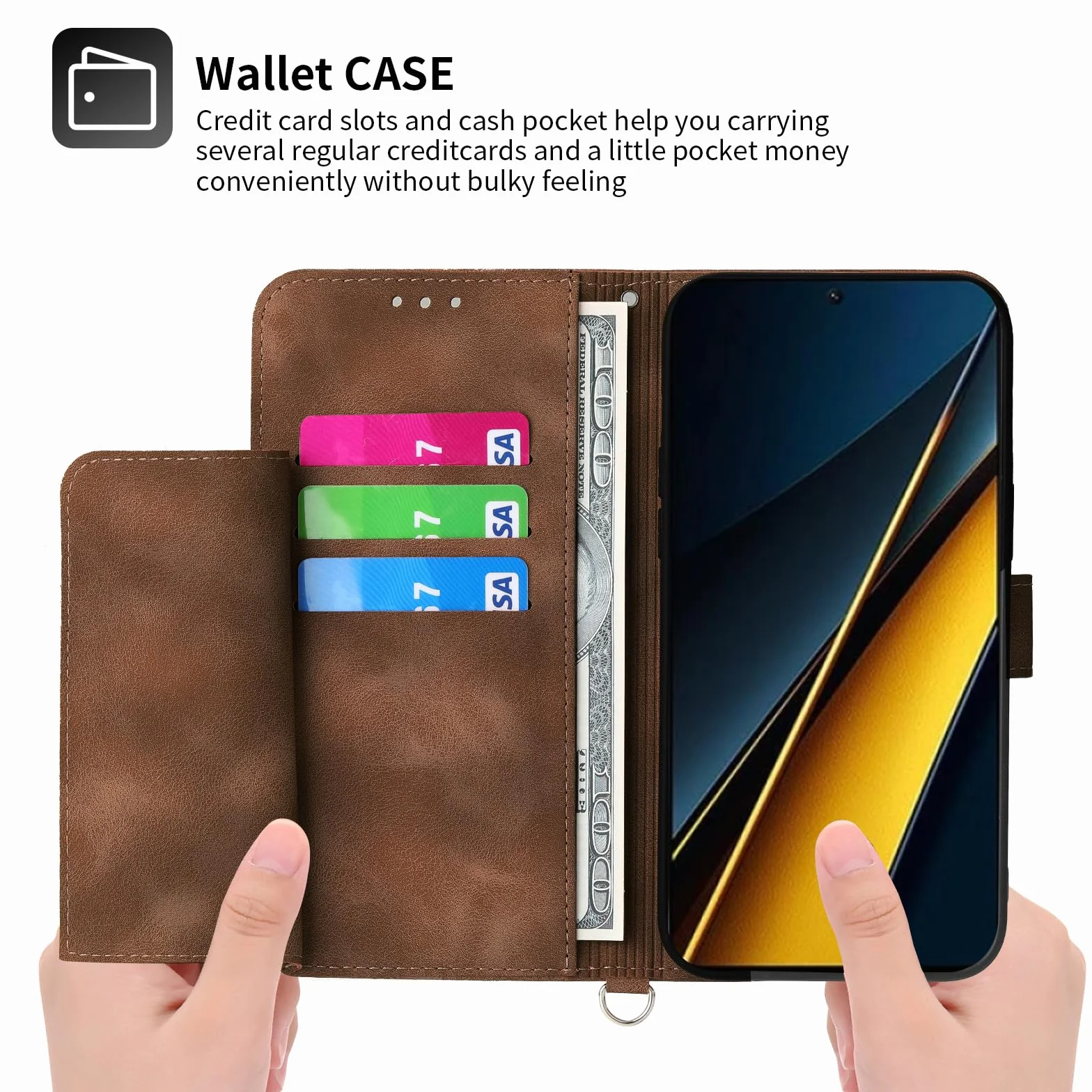 Etui na telefon Auslbin Flower dla Xiaomi Poco X6 Pro 5G/ Redmi K70e 6.67", 5 miejsc na karty Etui ochronne ze skóry PU w stylu vintage dla Poco X6 Pro 5G/ K70e, brązowy