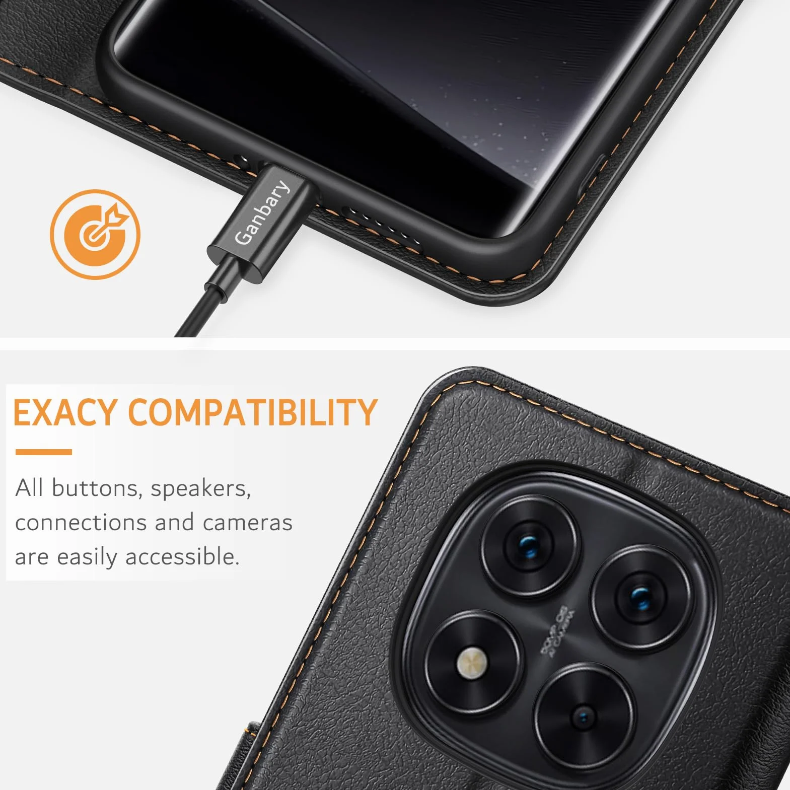 Ganbary Etui kompatybilne z Xiaomi Redmi Note 14 Pro 5G (nie dla 4G), wysokiej jakości etui z klapką ze skóry PU [pełna ochrona] [przegródki na karty] [podpórka], czarne