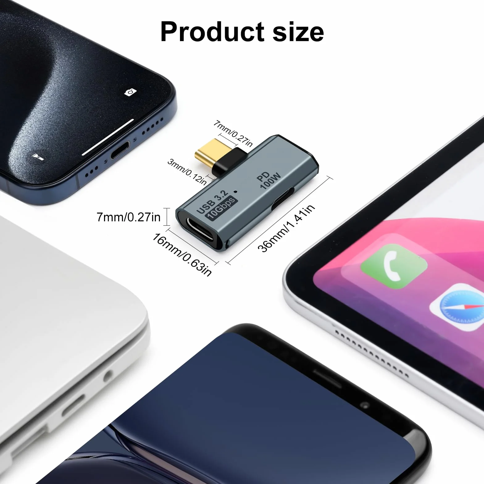 Adapter USB C OTG, typ C 100 W PD ładowanie na podwójny rozdzielacz USB C do iPhone'a 15 Pro Max, Google TV Chromecast 2020, MacBook, Samsung Galaxy S22/S23 (szary)