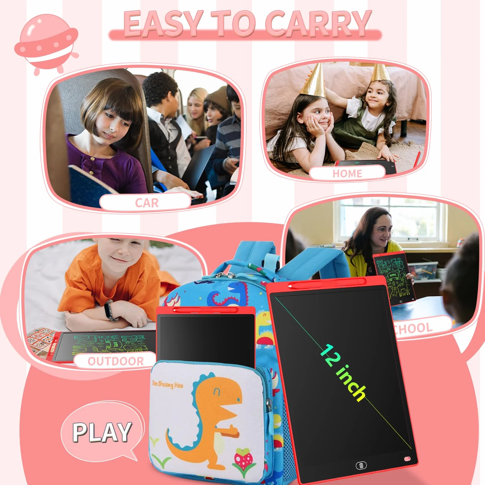 Genialba Tablet LCD do Pisania 12 Cali Kolorowy Tablet Elektroniczny Ekran do Rysowania Zabawka Edukacyjna Prezent dla 2 3 4 5 lat Chłopcy Dziewczęta Boże Narodzenie Urodziny (Czerwony)