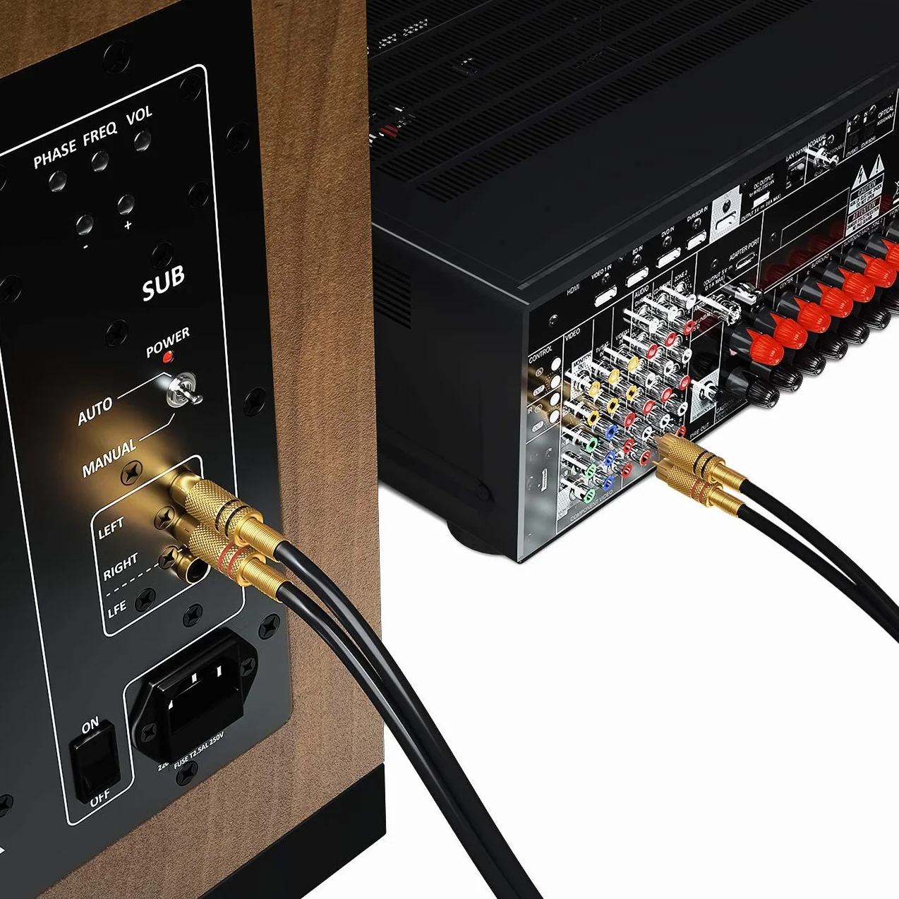 deleyCON 2,5m Kabel Audio HiFi RCA Cinch - 2x Wtyk na 2x Wtyk - Pozłacane Pełne Metalowe Złącza - do Amplitunera, Kina Domowego, Konsoli do Gier, Urządzeń Muzycznych