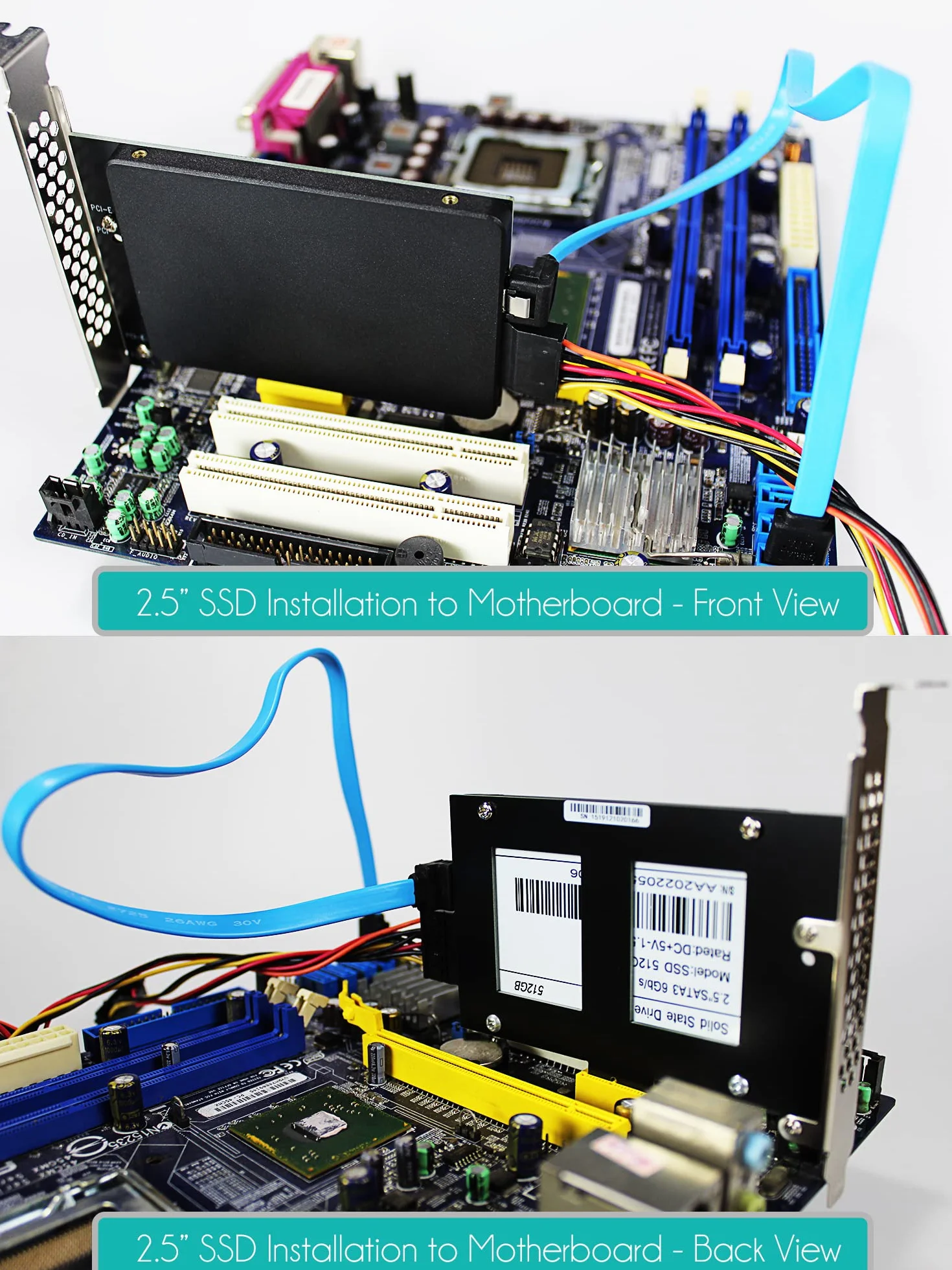 GLOTRENDS Uchwyt do montażu dysków SSD/HDD 2,5 cala z kablem SATA III i śrubami do dysków SSD, instalacja na slotach PCIe lub PCI