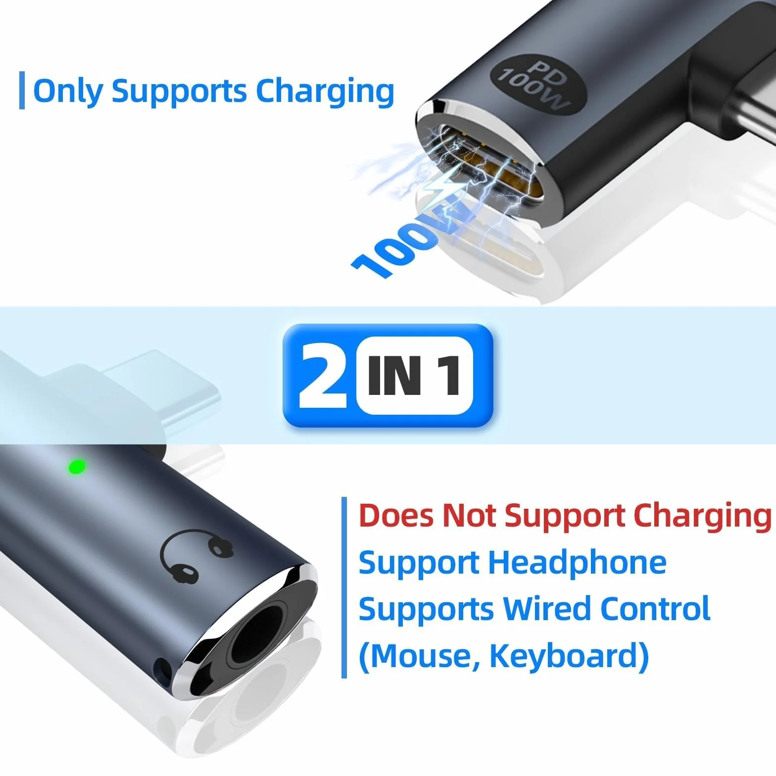 Adapter Słuchawkowy USB-C 2 w 1 Szybkie Ładowanie 100W Złącze Audio 3,5 mm