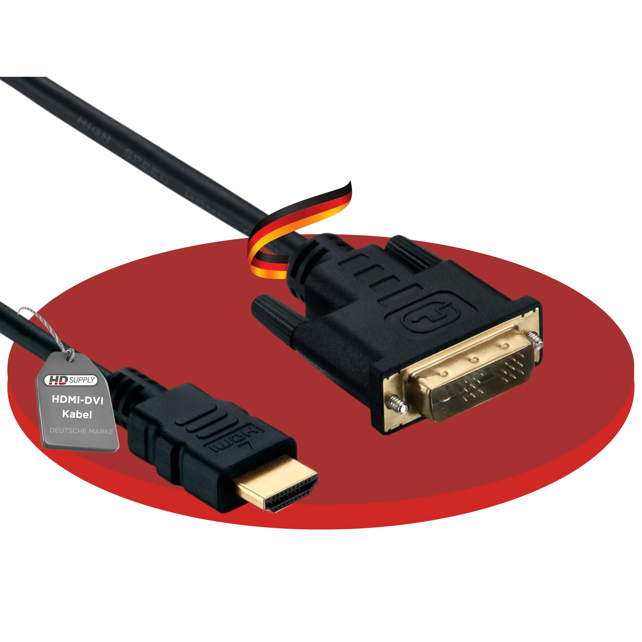 HDSupply Kabel HDMI o wysokiej prędkości z Ethernetem, HDMI A męski na DVI 18+1, podwójnie ekranowane, pozłacane styki