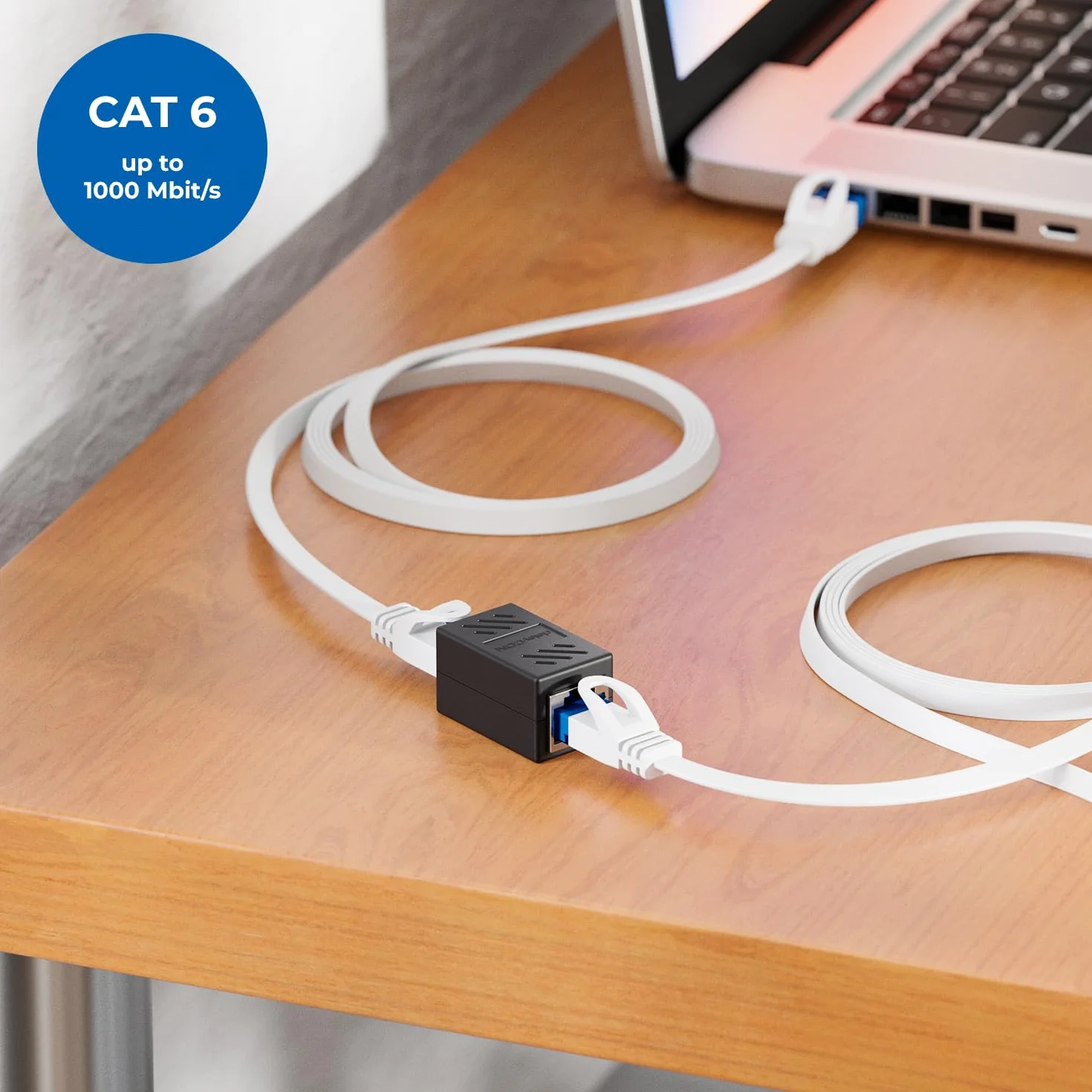 deleyCON RJ45 Złącze Gigabit 1000 Mbit LAN Kabel Przedłużający Ethernet Adapter Cat8 Cat7 Cat6 Cat5 Czarny