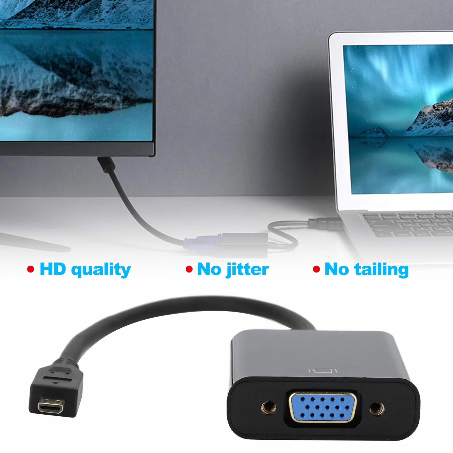 Adapter konwertera wideo Micro HDMI na VGA 1080P dla 4B z obsługą funkcji zasilania 1080P, obsługą HDCP(czarny)