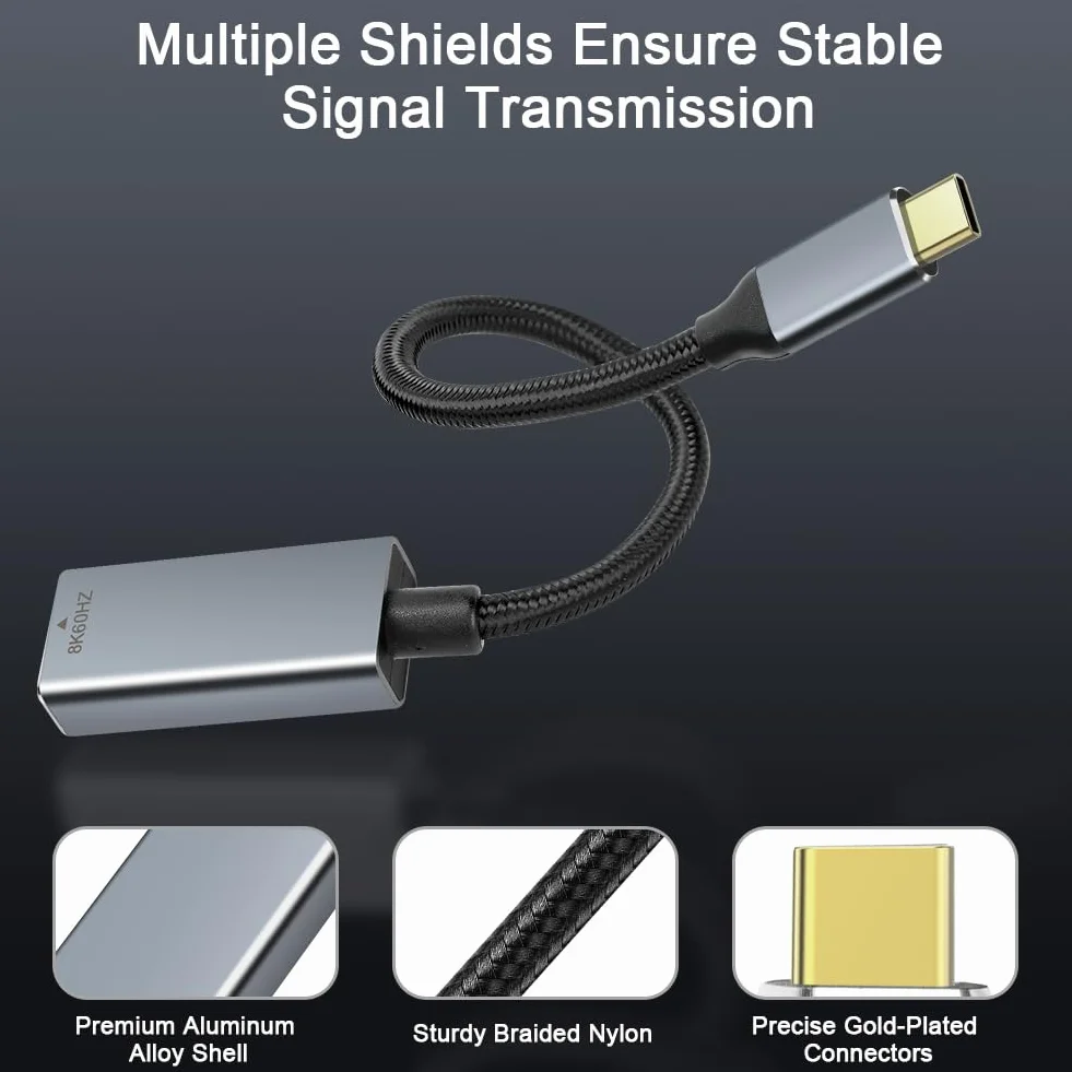 AXFEE Adapter USB C na DisplayPort DP 1.4 8K 60Hz 4K 60Hz 144Hz Thunderbolt 4/3 na DP Converter