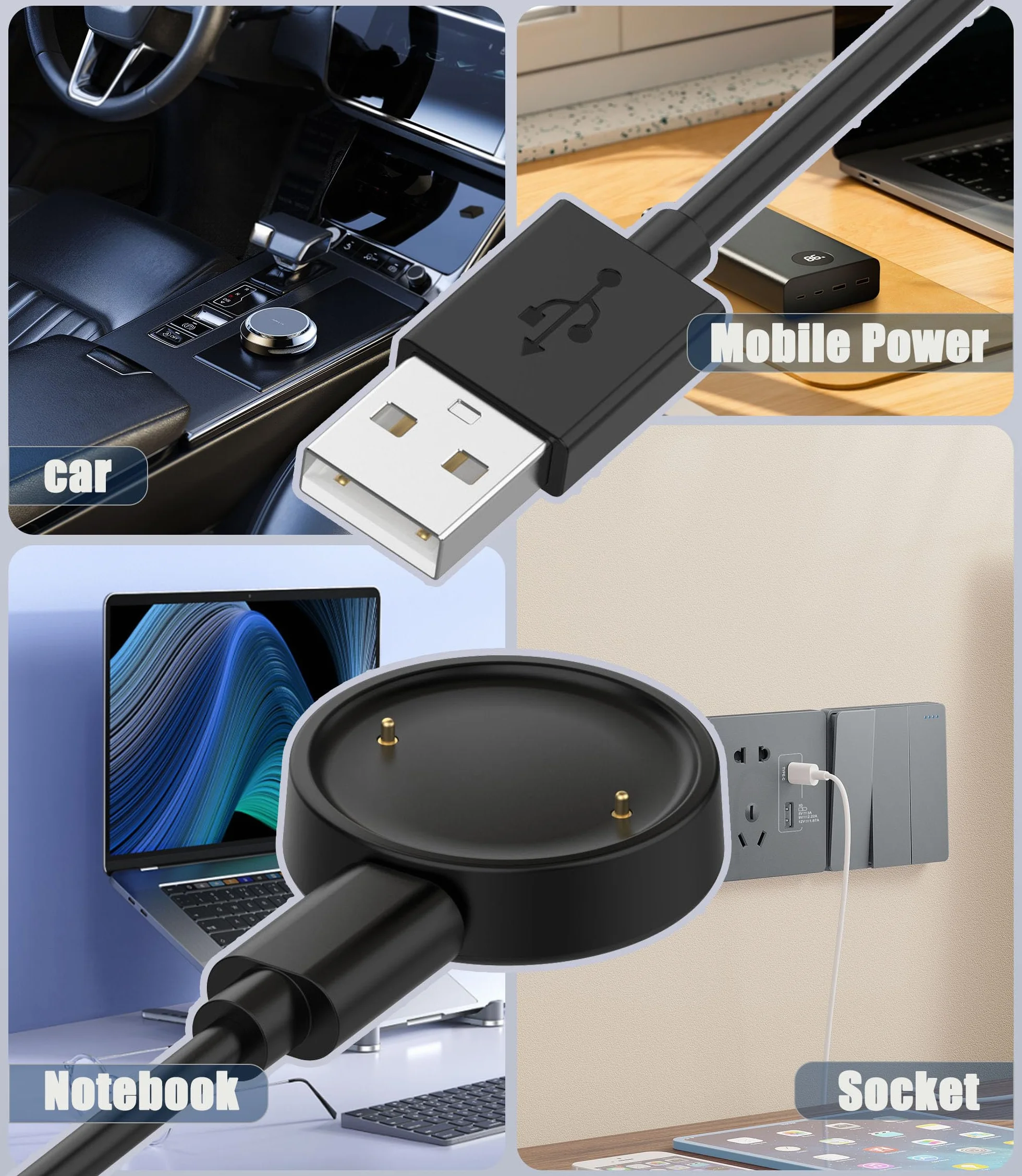 Ładowarka USB C, kompatybilna z Amaz fit Active 2 / Amaz fit Bip 6, kabel USB 100 cm, zamiennik kabla do ładowania stacji ładującej Amaz fit Active2, bip6, 2 szt., czarna