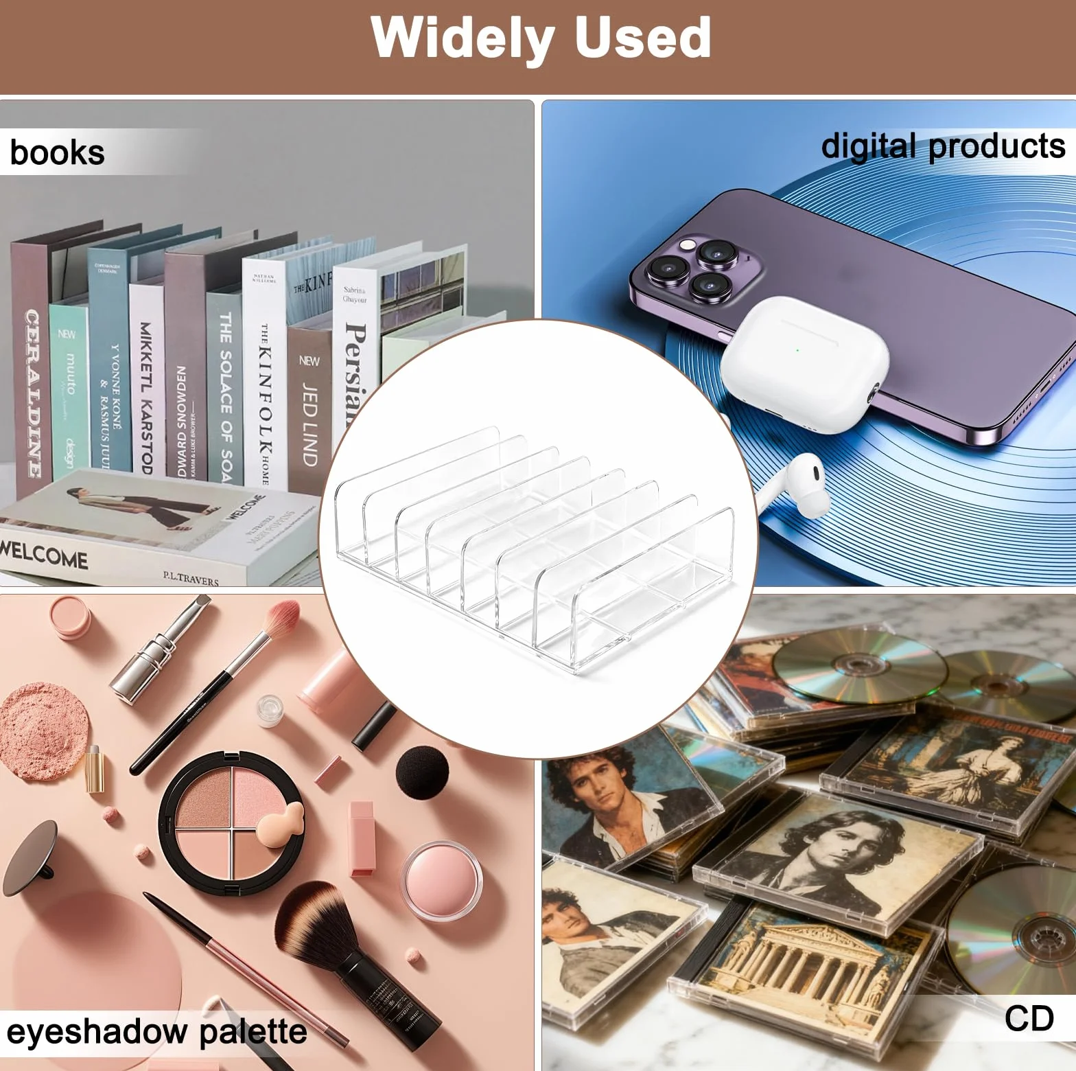 VOSSOT 2 Przezroczyste Uchwyty na Płyty CD z Akrylu, Regał do Przechowywania Płyt CD i DVD, Organizer na Toaletkę, Organizer na Kasety, Kasety do Gier, Książek, 17 × 12,5 × 4 cm