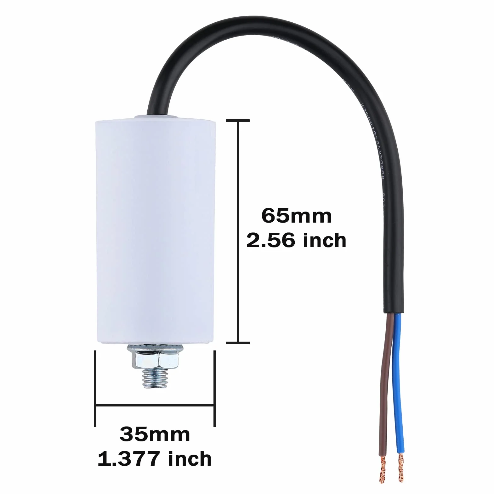 VEXUNGA Kondensatory CBB60 6uF 450V Kondensator rozrusznika silnika elektrycznego 6µF 450 V 35 x 65 mm M8 kabel przyłączeniowy