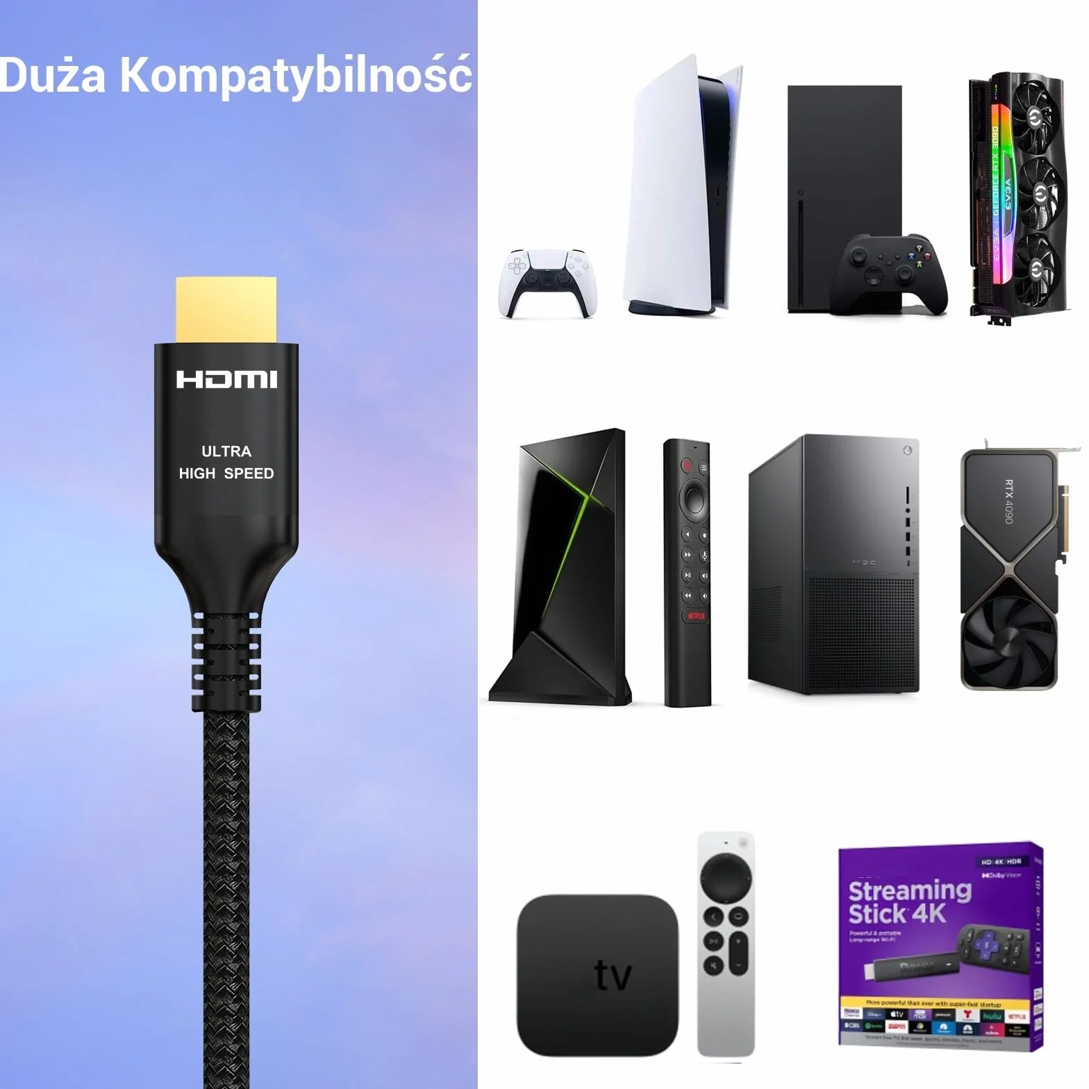 Etseinri 10K 8K 4K Kabel HDMI 2.1 2M, Certyfikowany 48Gbps Ultra Wysokiej Prędkości Kabel HDMI® 4K 240Hz 165Hz 120Hz 8K 60Hz 10K Przewód HDMI HDCP 2.3 Dolby Atmos eARC HDR10+ TV PC Monitor Projektor