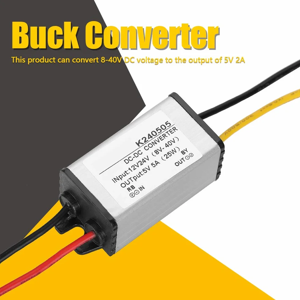 Konwerter Napięcia DC/DC 12V/24V do 5V, 5A, 25W, Regulator Napięcia Zasilacz Samochodowy, 60x24.5x20mm