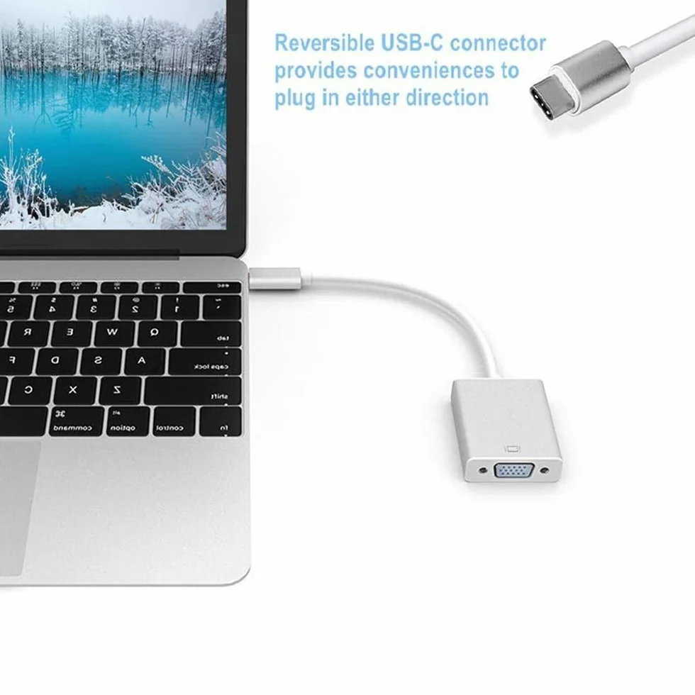 Adapter USB C na VGA konwerter Thunderbolt 3 kompatybilny z MacBook Pro 2019 Samsung Galaxy srebrny