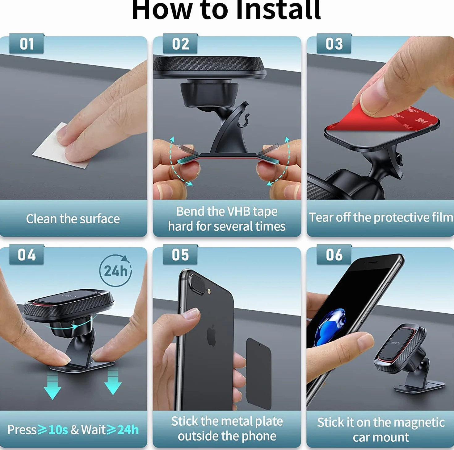 Magnetyczny uchwyt samochodowy na telefon, APPS2Car 360° na deskę rozdzielczą, uniwersalny uchwyt na telefon, kompatybilny z iPhone 11 Pro XS Max X 8, Samsung Oneplus itp