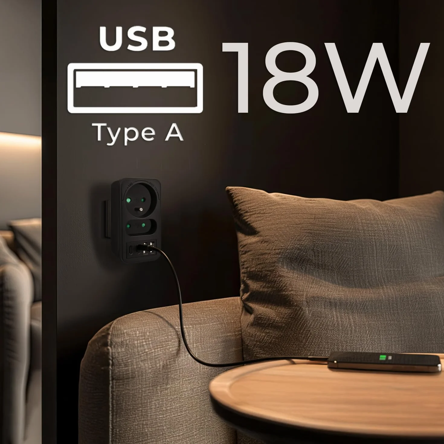 Rozdzielacz Maclean MCE249 2 gniazda sieciowe 2x USB A | szybkie ładowanie 2x USB C PD 20 W | maks. 3680 W | kompaktowe centrum zasilania (1, Czarny)
