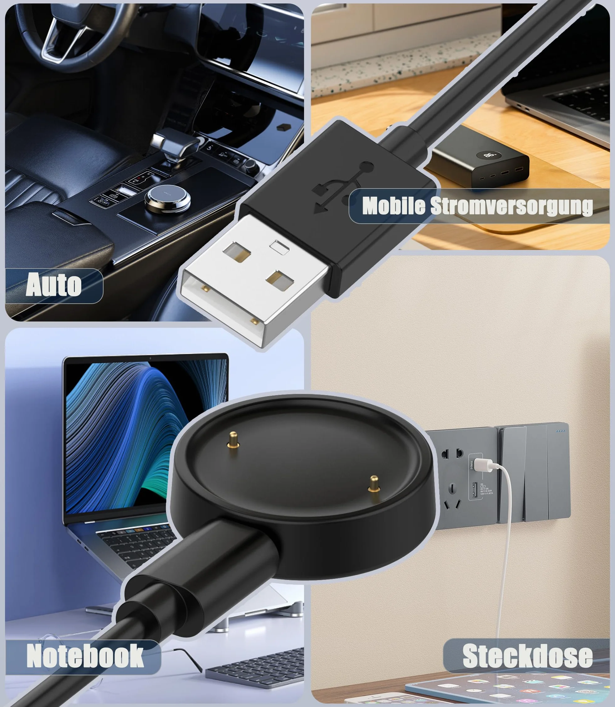 Ładowarka USB C kompatybilna z Amazfit Active 2 / Bip 6 100 cm, czarna