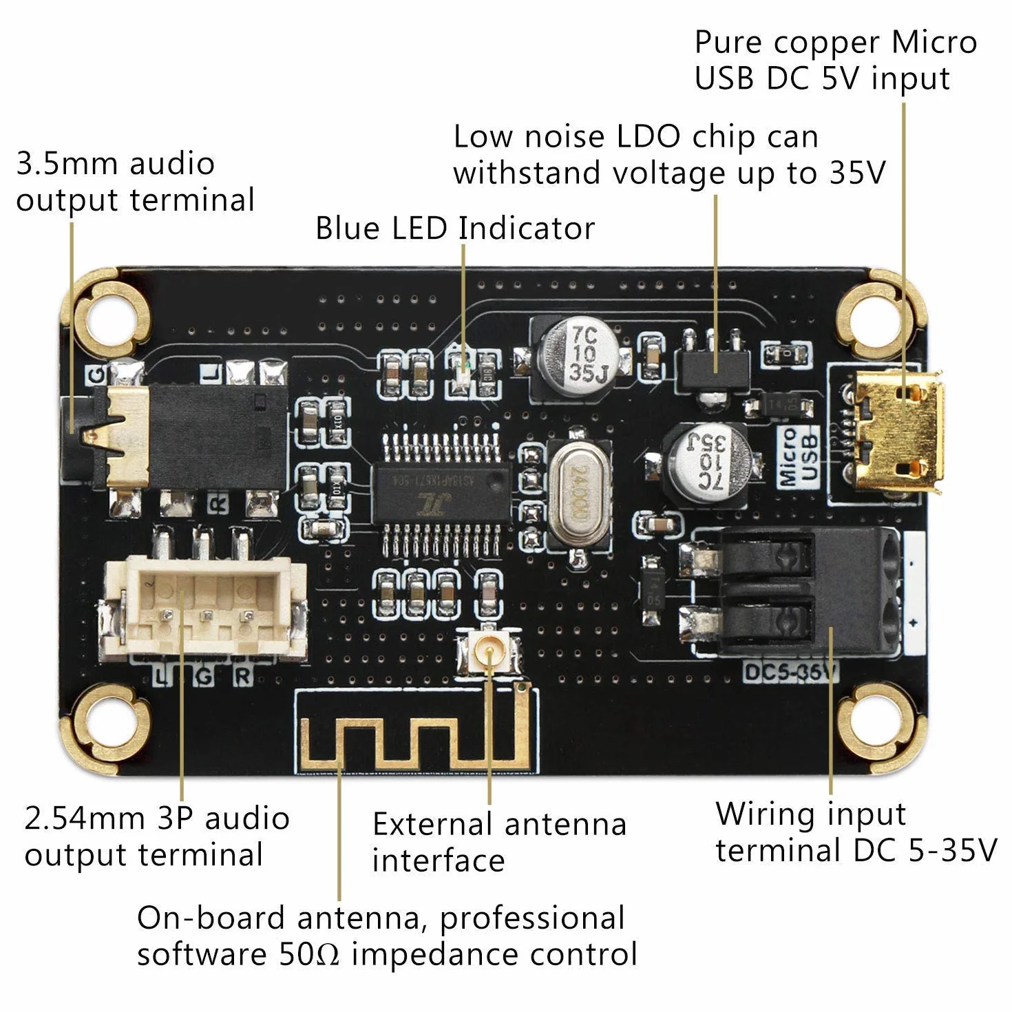 DollaTek Modu? Odbioru Bluetooth - Przeno?ny Odbiornik Audio AS1711BT DC 5-35V Bezprzewodowy Elektroniczny Chip do Zestawu S?uchawkowego DIY i Stereo Domowego