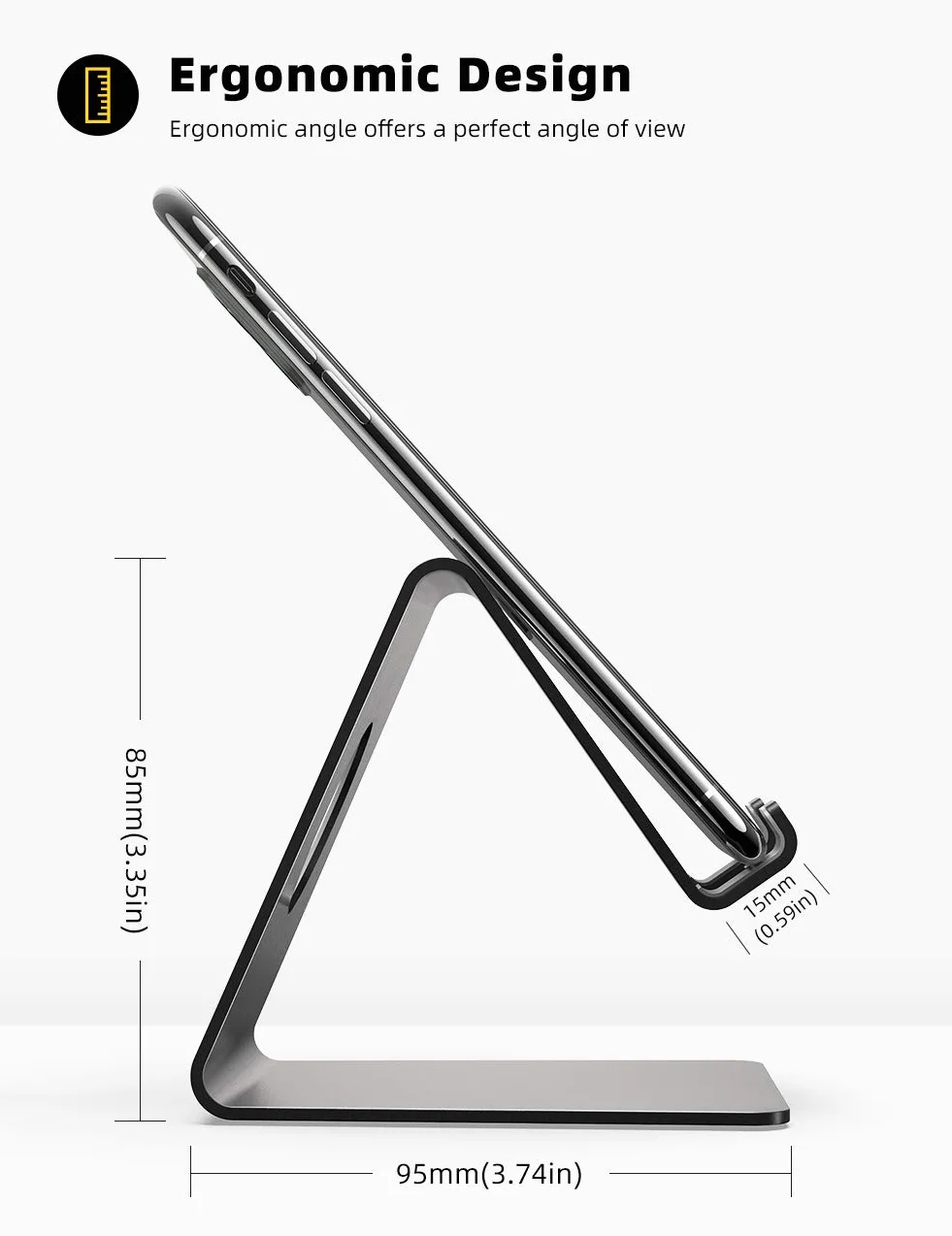 Lamicall stojak na telefon, uchwyt na telefon - Uniwersalny stojak, uchwyt na iPhone 12 Mini, 12 Pro Max, 11 Pro Xs Max X 8 7 6S Plus, HUAWEI, Samsung S10 S9 S8, inne smartfony - Czarny