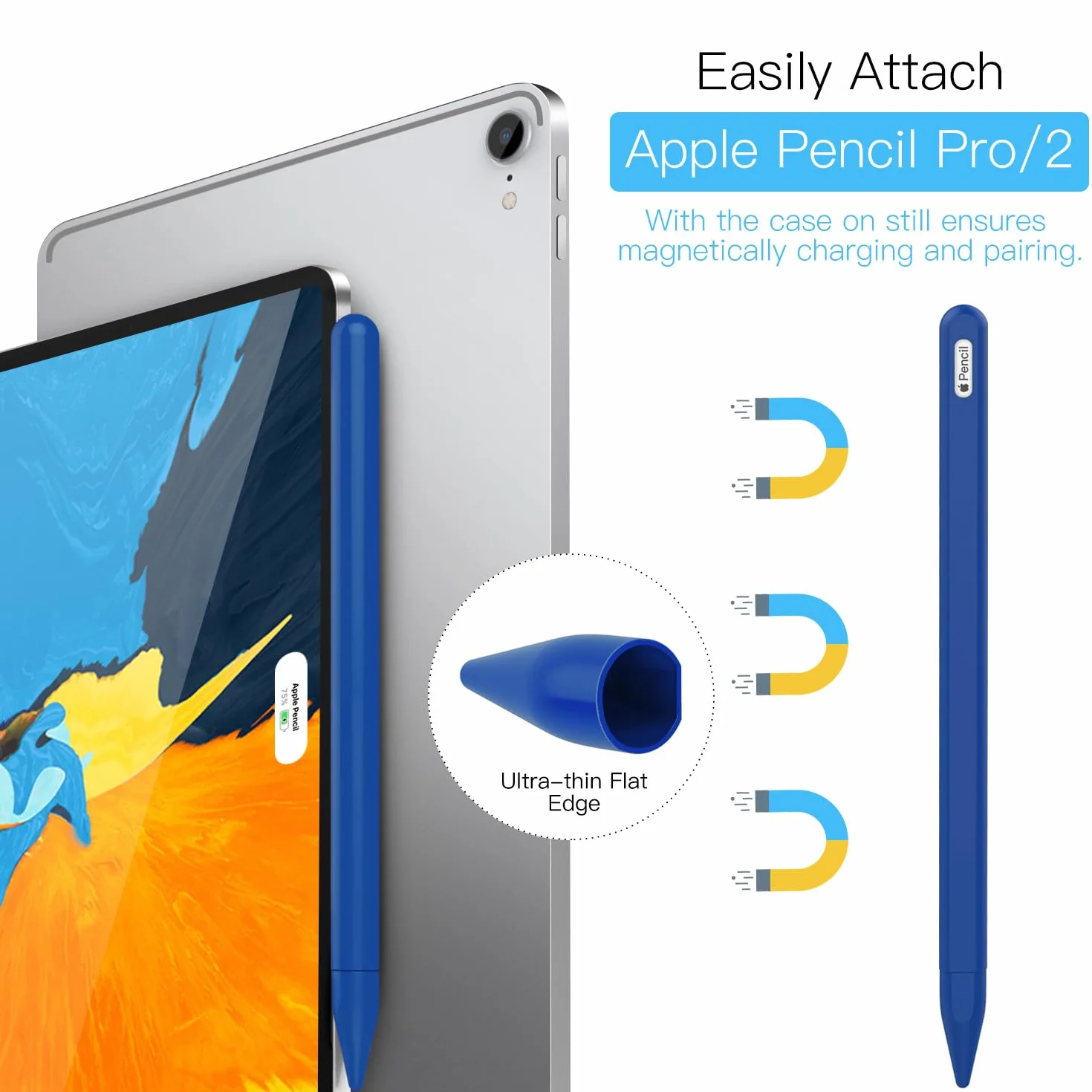 MoKo Pencil Case Compatible with Apple Pencil 2nd Gen, [2 Pieces] Silicone Pencil Holder Sleeve and Nib Cover, Protective Pencil Cover for Apple Pencil 2nd Generation, Dark Blue