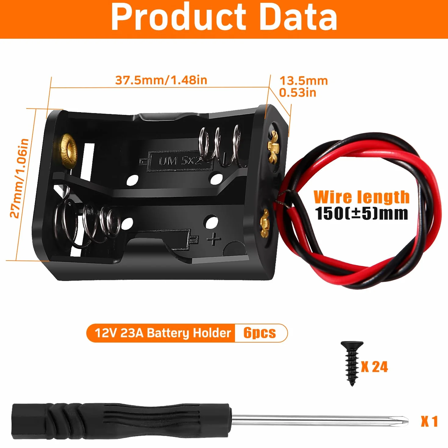 Pojemnik na Baterie A23 12V 24V 6 Sztuk Uchwyt na Baterię 2×12V 23A z Przewodami Plastikowy