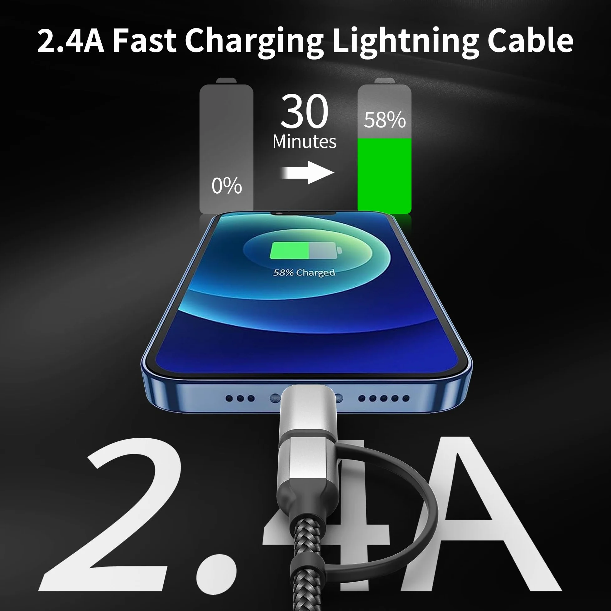 Kabel USB C 1,5 m, 2 w 1, kabel do szybkiego ładowania, USB A na USB typu C i kabel Lightning do ładowania iPhone'a, Samsung, Huawei, Xiaomi, OnePlus, Google, czarno-szary