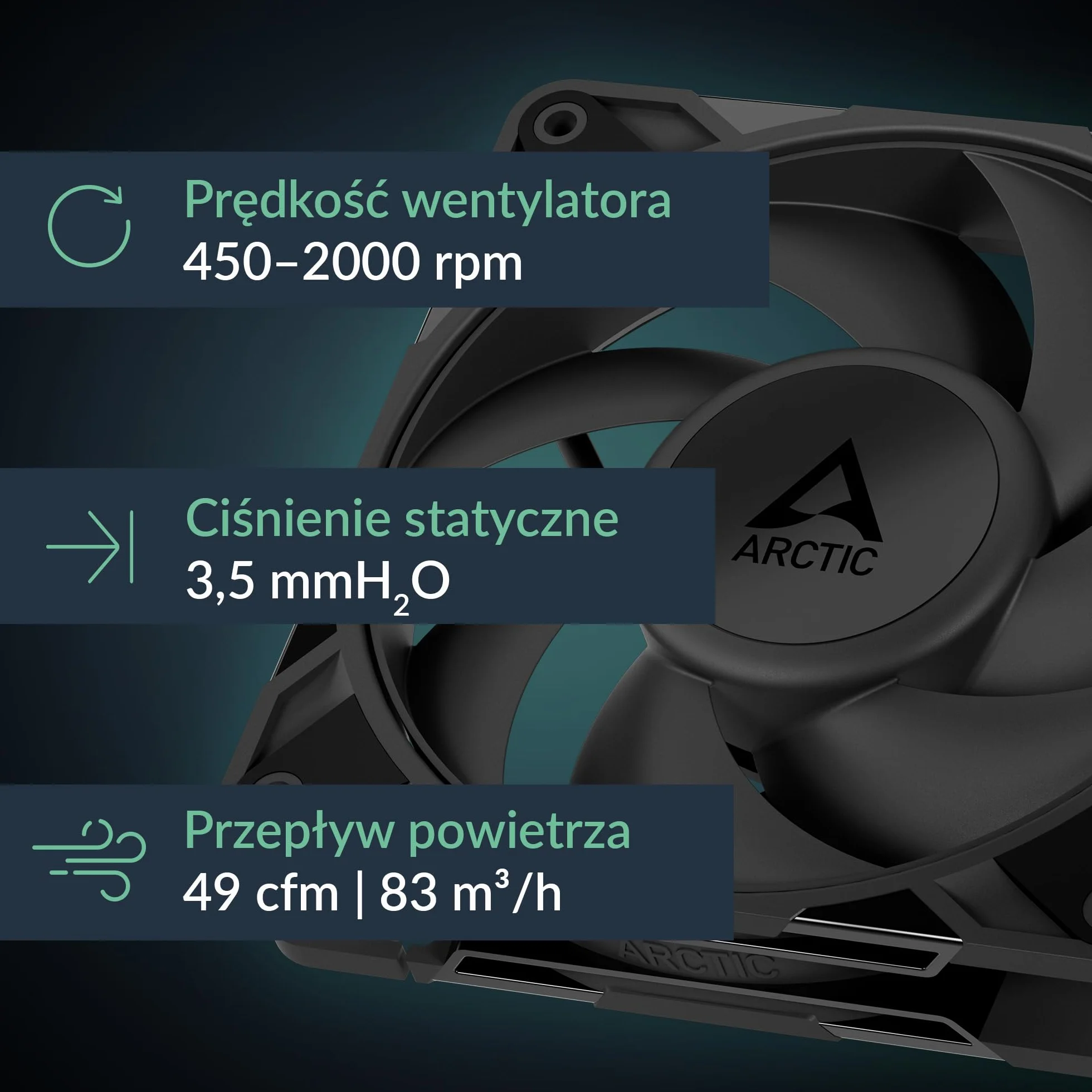 ARCTIC P12 Pro PST LN - Cichy wentylator klasy premium, wentylator PWM 120 mm z rozdzielaczem Y, 450-2000 rpm, 0 rpm <5% PWM, łożysko dynamiczne płynowe, 4-pinowy - czarny