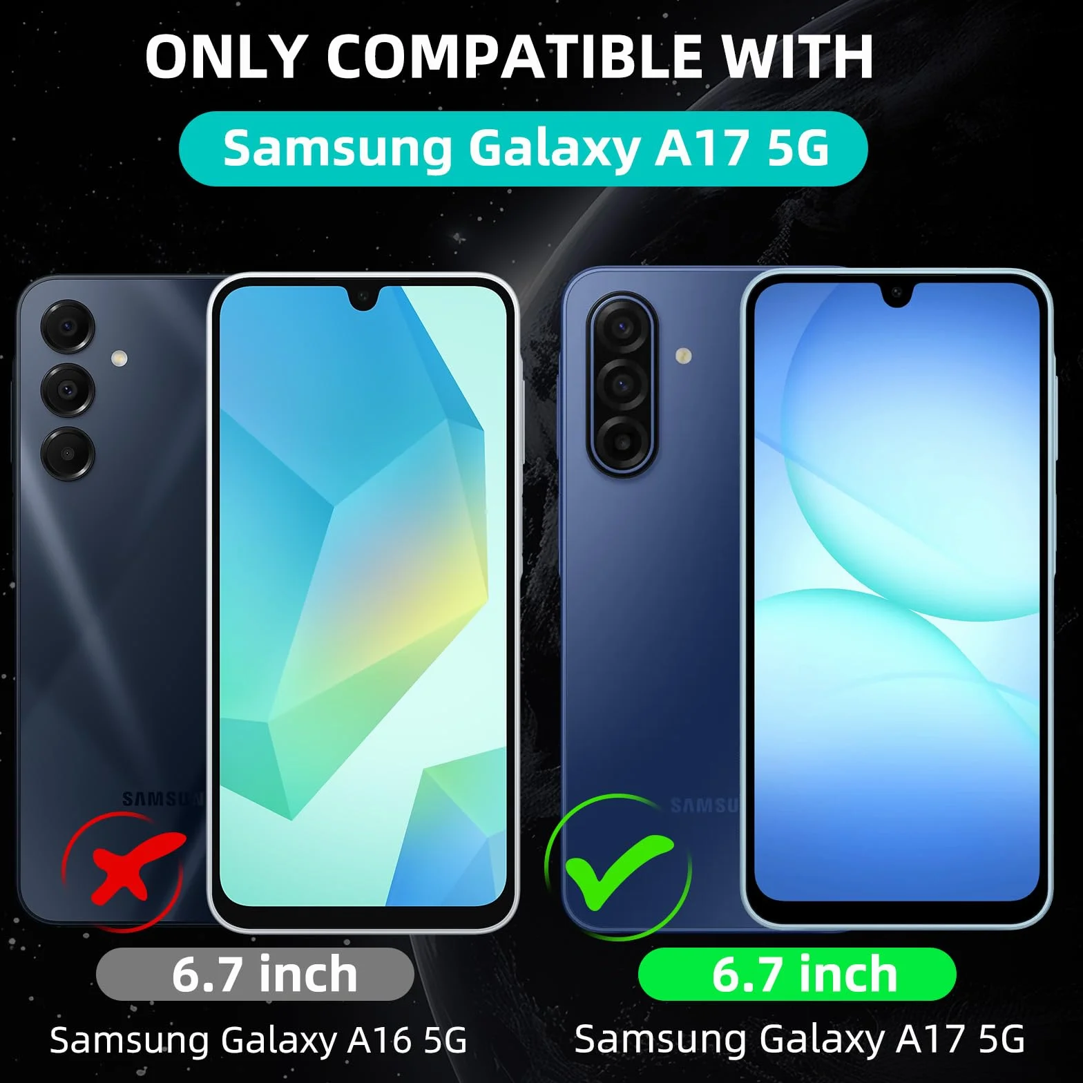Phoona Etui do Samsung Galaxy A17 5G z 1 szkłem hartowanym, etui premium ze skóry PU, blokada RFID, odporność na wstrząsy, magnetyczne, otwory na karty, ze wspornikiem, czarne etui z klapką