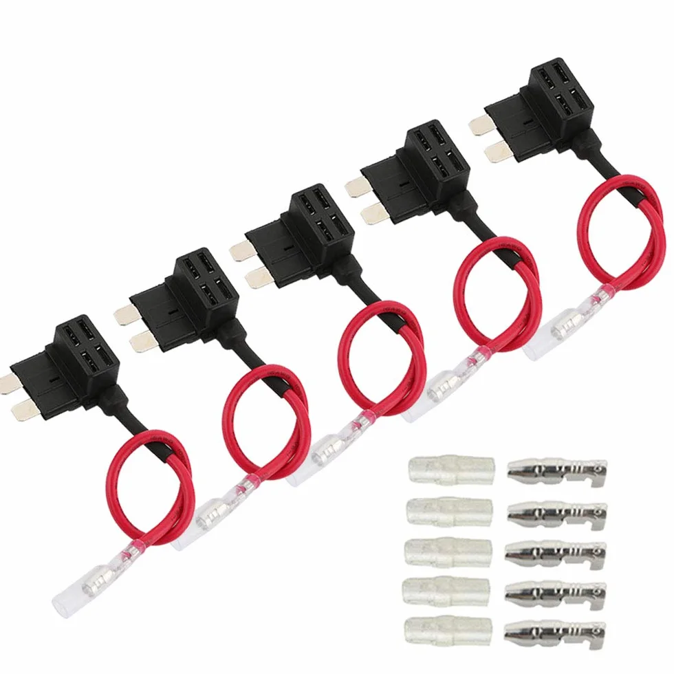 FULARR® 5 szt. Premium ACU Średni uchwyt bezpiecznika, adapter do bezpieczników typu Blade Style, z bezpłatnym standardowym bezpiecznikiem X 15 szt., 1 szt., zaciski kablowe x 5 szt. - 12V / 24 V