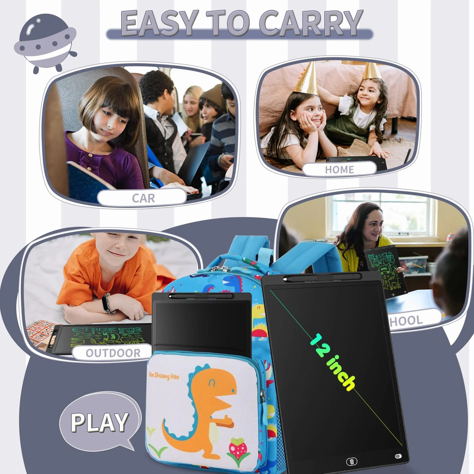 Genialba Tablet LCD do Pisania 12 Cali Kolorowy Tablet Elektroniczny Ekran do Rysowania Zabawka Edukacyjna Prezent dla 2 3 4 5 lat Chłopcy Dziewczęta Boże Narodzenie Urodziny (Czarny)
